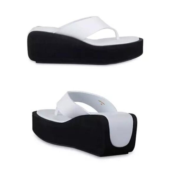 New! Frame Le Ocean chunky platform Wedge thong Sandals Size 37.5 white - Picture 1 of 9